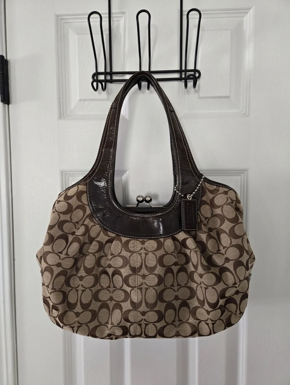 Coach Ergo Signature Pleated Frame Kisslock Handbag EUC